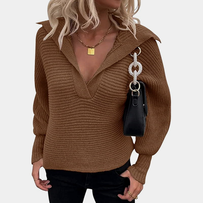 SM-K0075 V-Neck Lantern Lengan Panjang Lose Solid Knitted Jumper SM-K0075 V-Neck Lantern Lengan Panjang Lose Solid Knitted Jumper