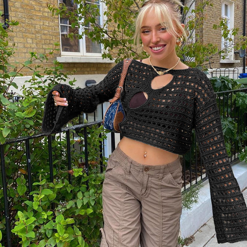 SM-K0084 Lengan Tanduk Berongga Berkait Overclothes Pendek Berkait Jumper SM-K0084 Lengan Tanduk Berongga Berkait Overclothes Pendek Berkait Jumper