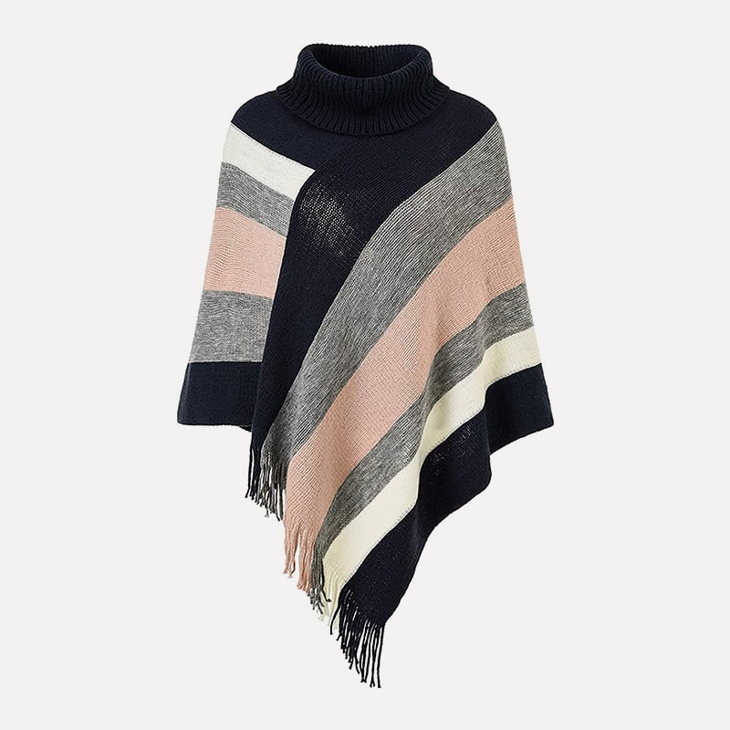 SM-K0093 Loose Pullover Striped Knit Cape Sweater Knitted Jumper SM-K0093 Loose Pullover Striped Knit Cape Sweater Knitted Jumper
