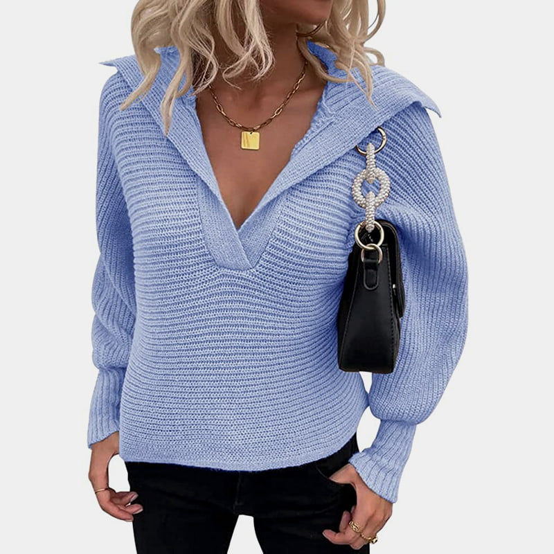 SM-K0075 V-Neck Lantern Lengan Panjang Lose Solid Knitted Jumper SM-K0075 V-Neck Lantern Lengan Panjang Lose Solid Knitted Jumper