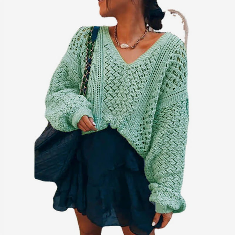 SM-K0082 Warna Pepejal V-neck Hollow Knit Pullover Sweater Knitted Jumper SM-K0082 Warna Pepejal V-neck Hollow Knit Pullover Sweater Knitted Jumper