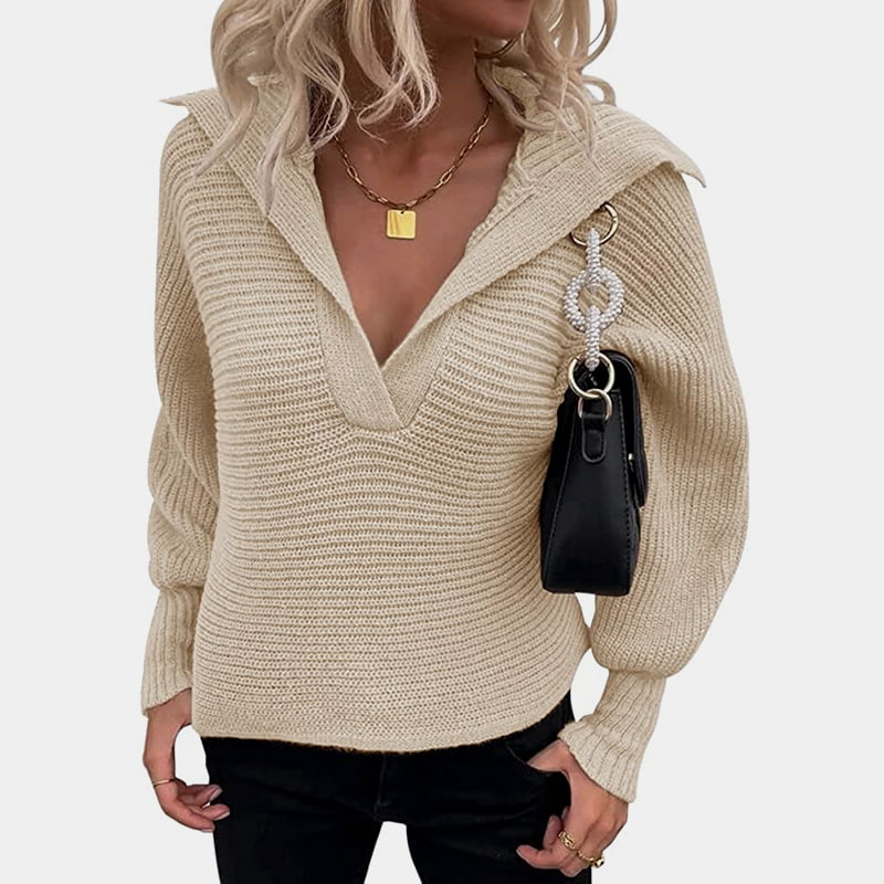 SM-K0075 V-Neck Lantern Lengan Panjang Lose Solid Knitted Jumper SM-K0075 V-Neck Lantern Lengan Panjang Lose Solid Knitted Jumper