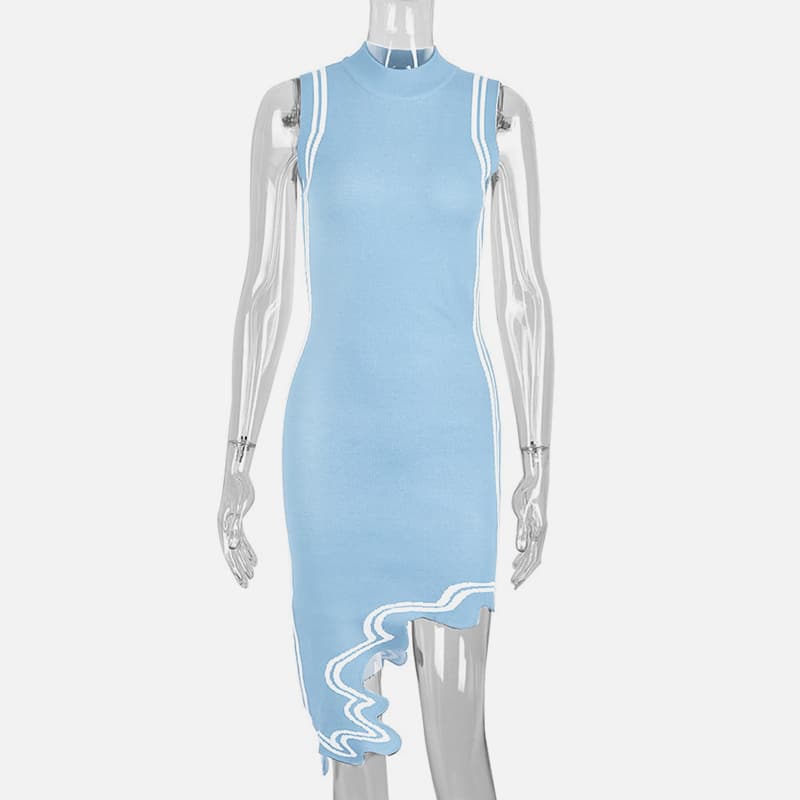SM-K0079 Pakaian Rajutan Asimetri Berjalur Tidak Berlengan Tanpa Lengan SM-K0079 Pakaian Rajutan Asimetri Berjalur Tidak Berlengan Tanpa Lengan