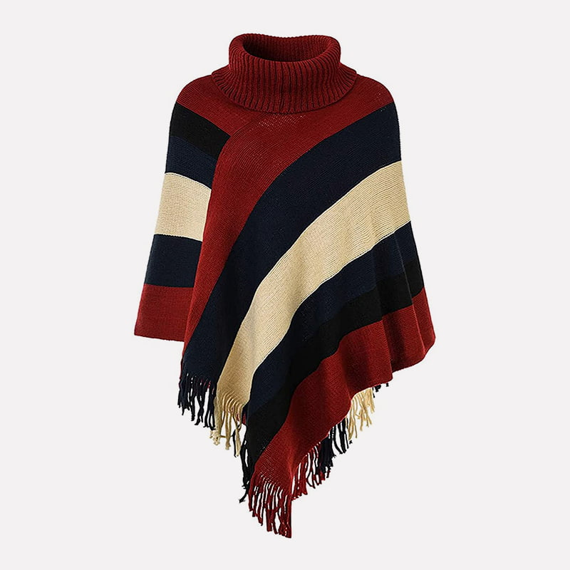SM-K0093 Loose Pullover Striped Knit Cape Sweater Knitted Jumper SM-K0093 Loose Pullover Striped Knit Cape Sweater Knitted Jumper