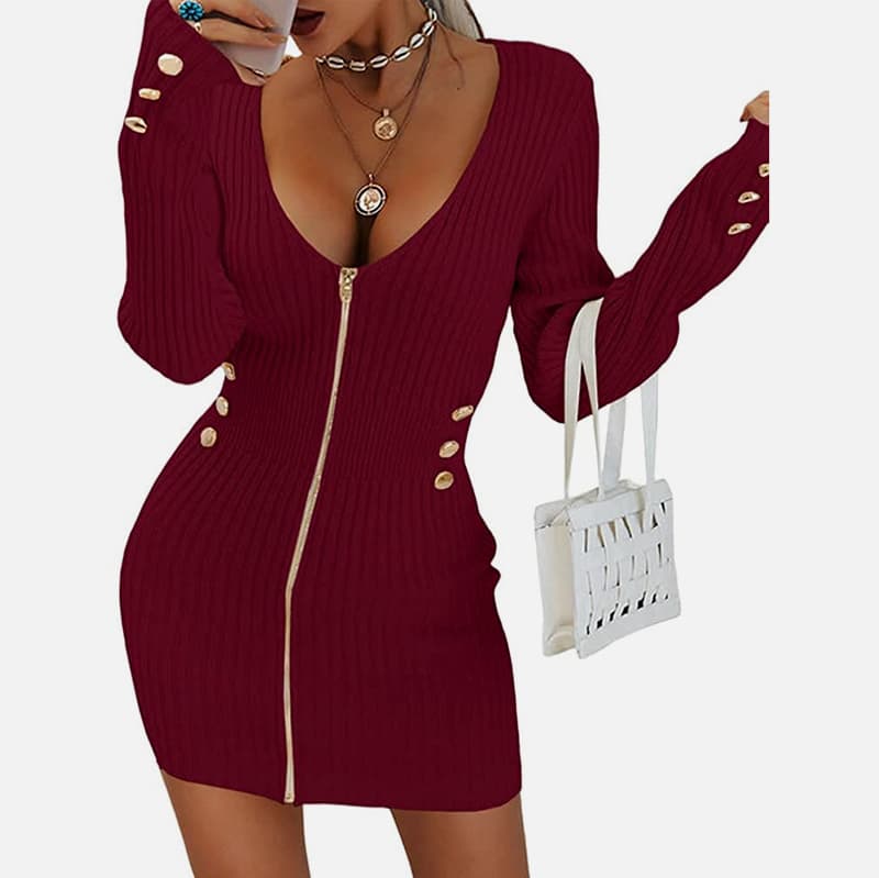 SM-K0078 V-Neck Lengan Panjang Zip Pakaian Berkait Nipis Pendek SM-K0078 V-Neck Lengan Panjang Zip Pakaian Berkait Nipis Pendek