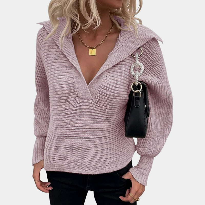 SM-K0075 V-Neck Lantern Lengan Panjang Lose Solid Knitted Jumper SM-K0075 V-Neck Lantern Lengan Panjang Lose Solid Knitted Jumper