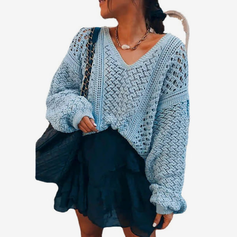 SM-K0082 Warna Pepejal V-neck Hollow Knit Pullover Sweater Knitted Jumper SM-K0082 Warna Pepejal V-neck Hollow Knit Pullover Sweater Knitted Jumper