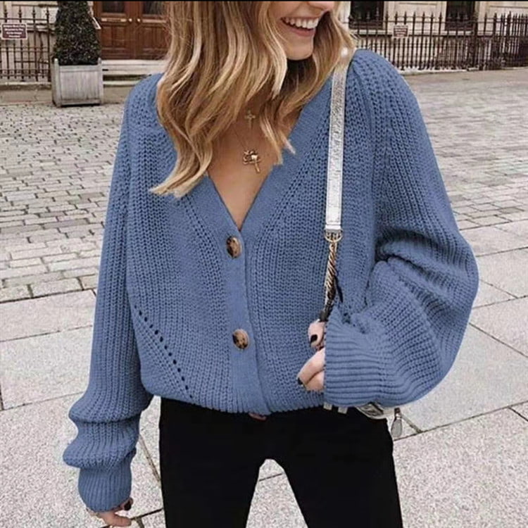 SM-K0070 V-Neck Lantern Lengan Panjang Butang Besar Knit Cardigan Sweater Coat SM-K0070 V-Neck Lantern Lengan Panjang Butang Besar Knit Cardigan Sweater Coat