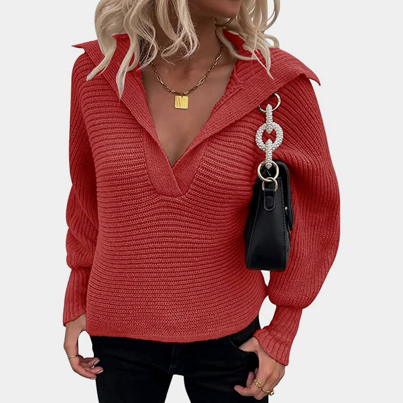 SM-K0075 V-Neck Lantern Lengan Panjang Lose Solid Knitted Jumper SM-K0075 V-Neck Lantern Lengan Panjang Lose Solid Knitted Jumper