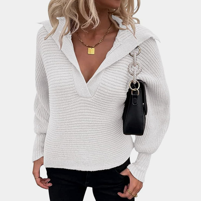 SM-K0075 V-Neck Lantern Lengan Panjang Lose Solid Knitted Jumper SM-K0075 V-Neck Lantern Lengan Panjang Lose Solid Knitted Jumper