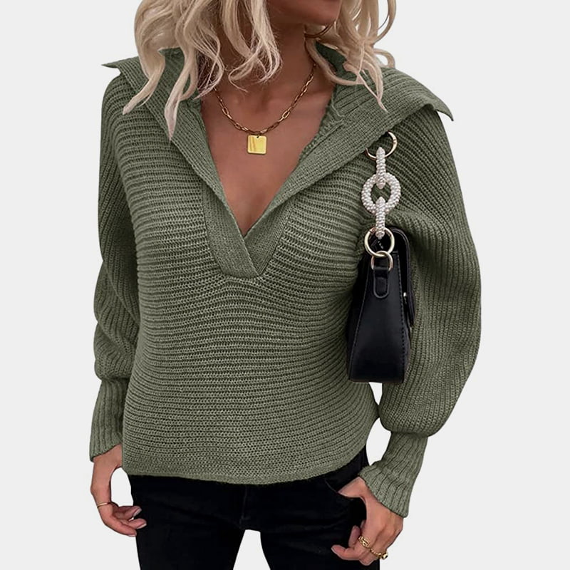 SM-K0075 V-Neck Lantern Lengan Panjang Lose Solid Knitted Jumper SM-K0075 V-Neck Lantern Lengan Panjang Lose Solid Knitted Jumper