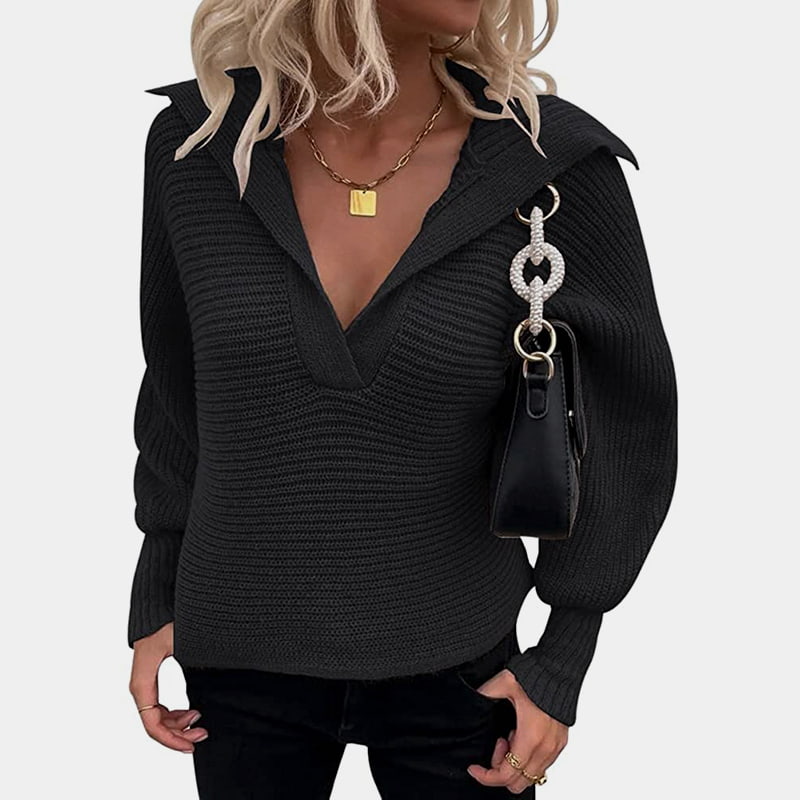 SM-K0075 V-Neck Lantern Lengan Panjang Lose Solid Knitted Jumper SM-K0075 V-Neck Lantern Lengan Panjang Lose Solid Knitted Jumper