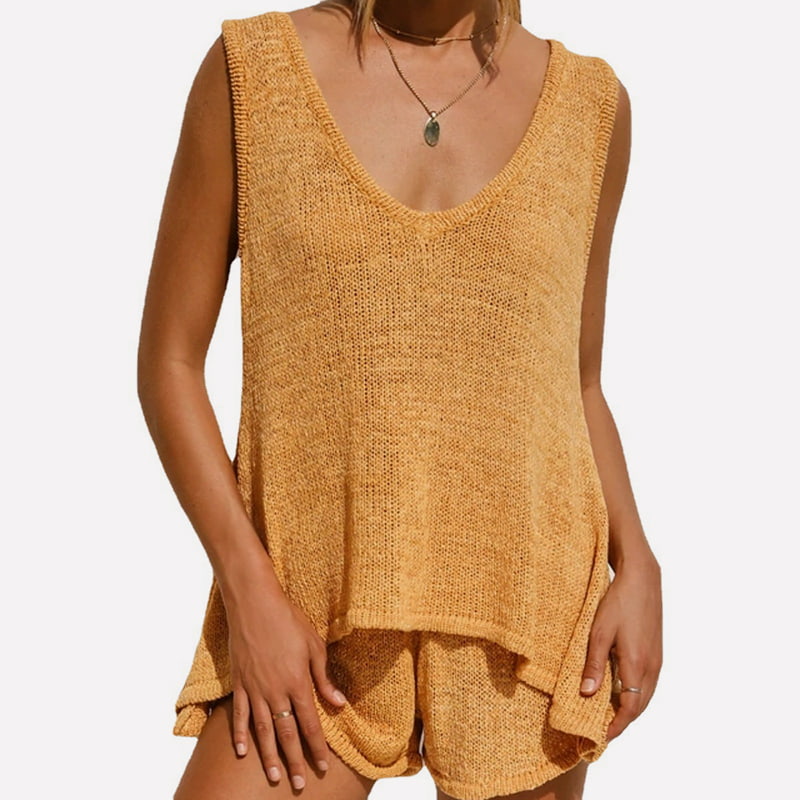 SM-K0102 Baju Berkait Halus Warna Pepejal Dan Seluar Pendek Bertali Sut Berkait Kasual SM-K0102 Baju Berkait Halus Warna Pepejal Dan Seluar Pendek Bertali Sut Berkait Kasual