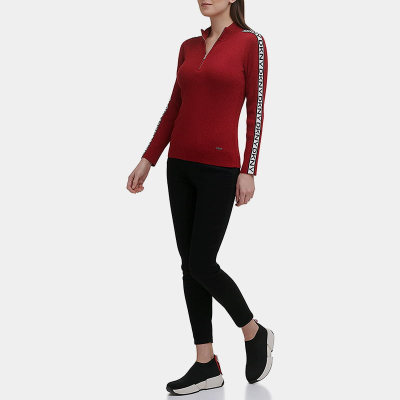 SM-K0056 Zip Kru Leher Surat Jacquard Lengan Panjang Dikait Jumper SM-K0056 Zip Kru Leher Surat Jacquard Lengan Panjang Dikait Jumper