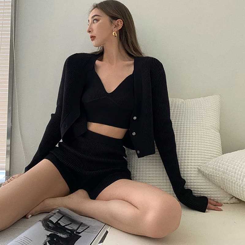 SM-K0112 Lembut Berlilin Lembut Seksi Vest Dan Kot +seluar pendek Suit Berkait SM-K0112 Lembut Berlilin Lembut Seksi Vest Dan Kot +seluar pendek Suit Berkait