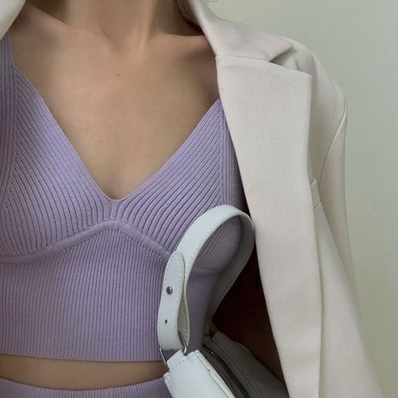 SM-K0112 Lembut Berlilin Lembut Seksi Vest Dan Kot +seluar pendek Suit Berkait SM-K0112 Lembut Berlilin Lembut Seksi Vest Dan Kot +seluar pendek Suit Berkait