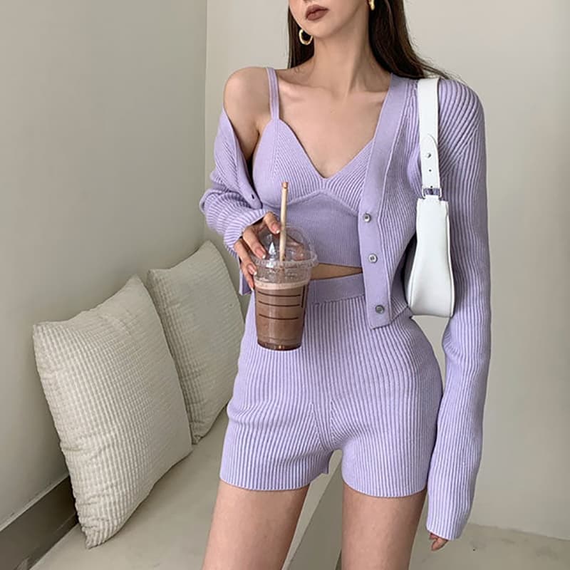 SM-K0112 Lembut Berlilin Lembut Seksi Vest Dan Kot +seluar pendek Suit Berkait SM-K0112 Lembut Berlilin Lembut Seksi Vest Dan Kot +seluar pendek Suit Berkait